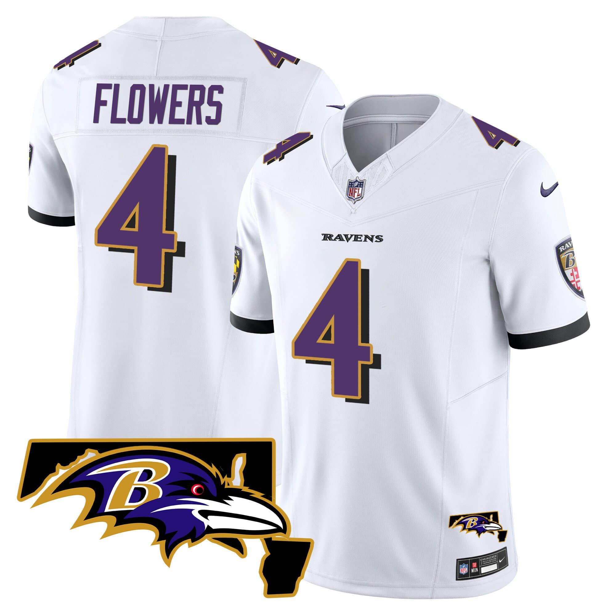 Men Baltimore Ravens #4 Flowers White 2024 Nike Maryland Patch Vapor Limited NFL Jersey->indianapolis colts->NFL Jersey